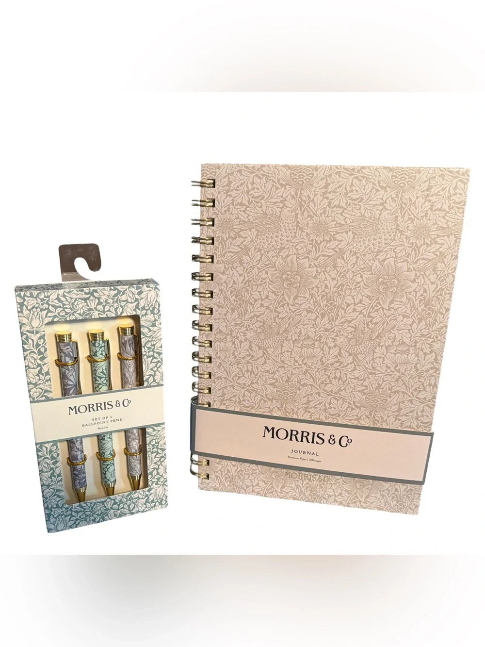 Morris & Co NWT Bird & Anemone Floral Journal  & Mallow 3 Piece Pen Set